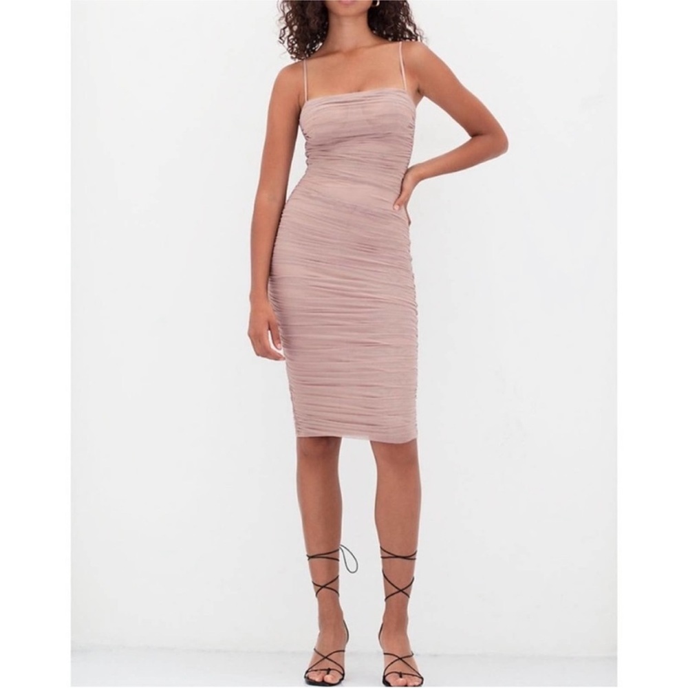 Babaton Ruched Mesh Luxor Pink Dress - Picture 2 of 7